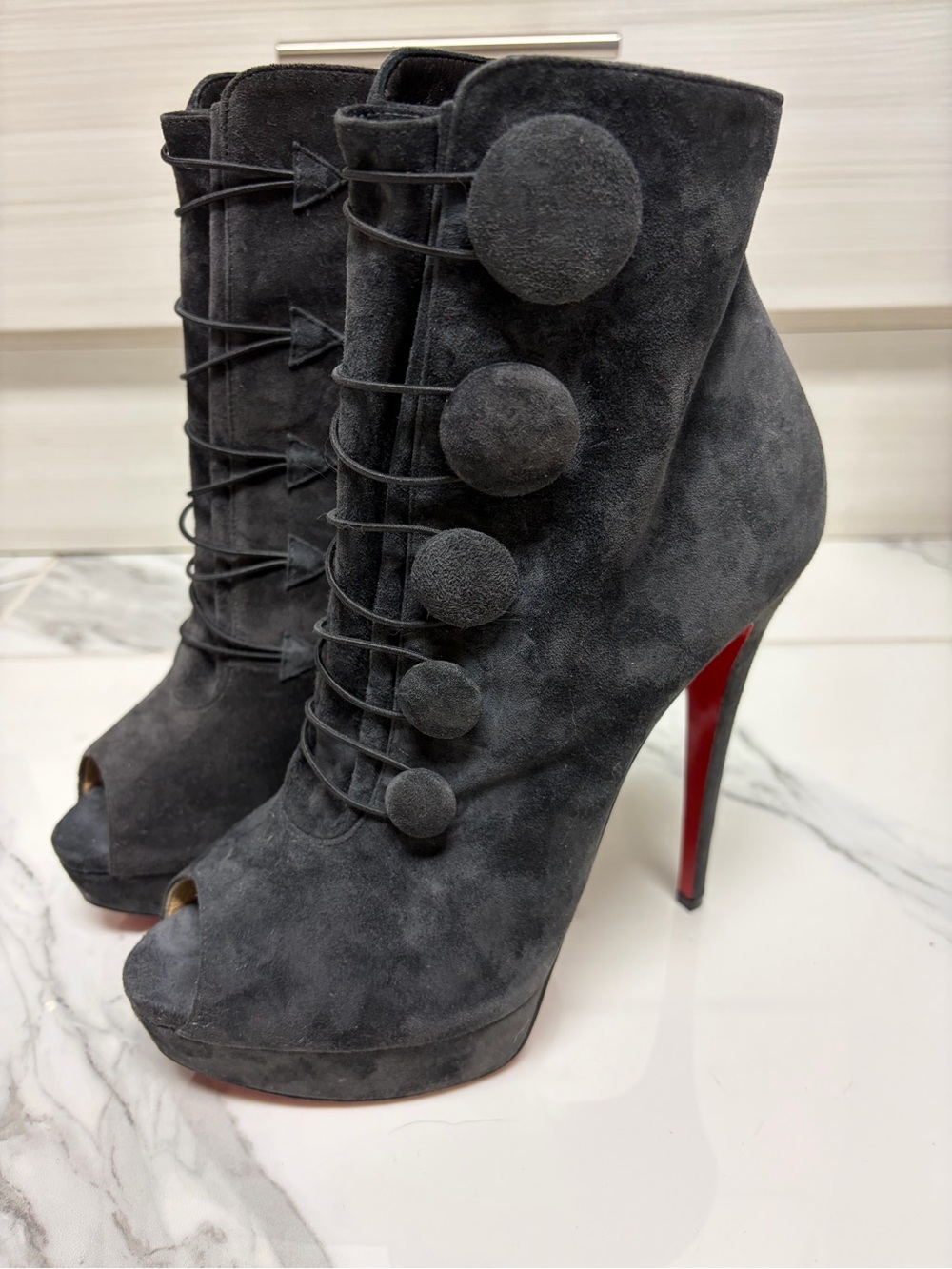 Christian Louboutin Lady Booton Peep-Toe Ankle Boots